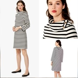 Kate Spade Striped Long Sleeve Ress, Cute Gold Heart Buttons Black White XL